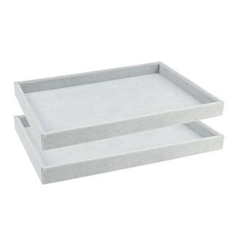 Set Of 2 Stackable Velvet Jewelry Organizer Trays With Removable Dividers For Drawers