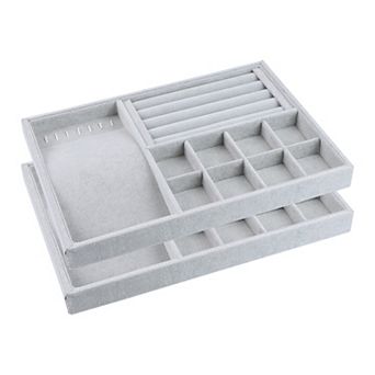Set Of 2 Jewelry Organizer Trays With Removable Dividers For Drawers Necklace Ring 8 Grid Tray