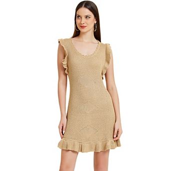 Women's Casual Round Neck Midi Ruffled Knit Dress