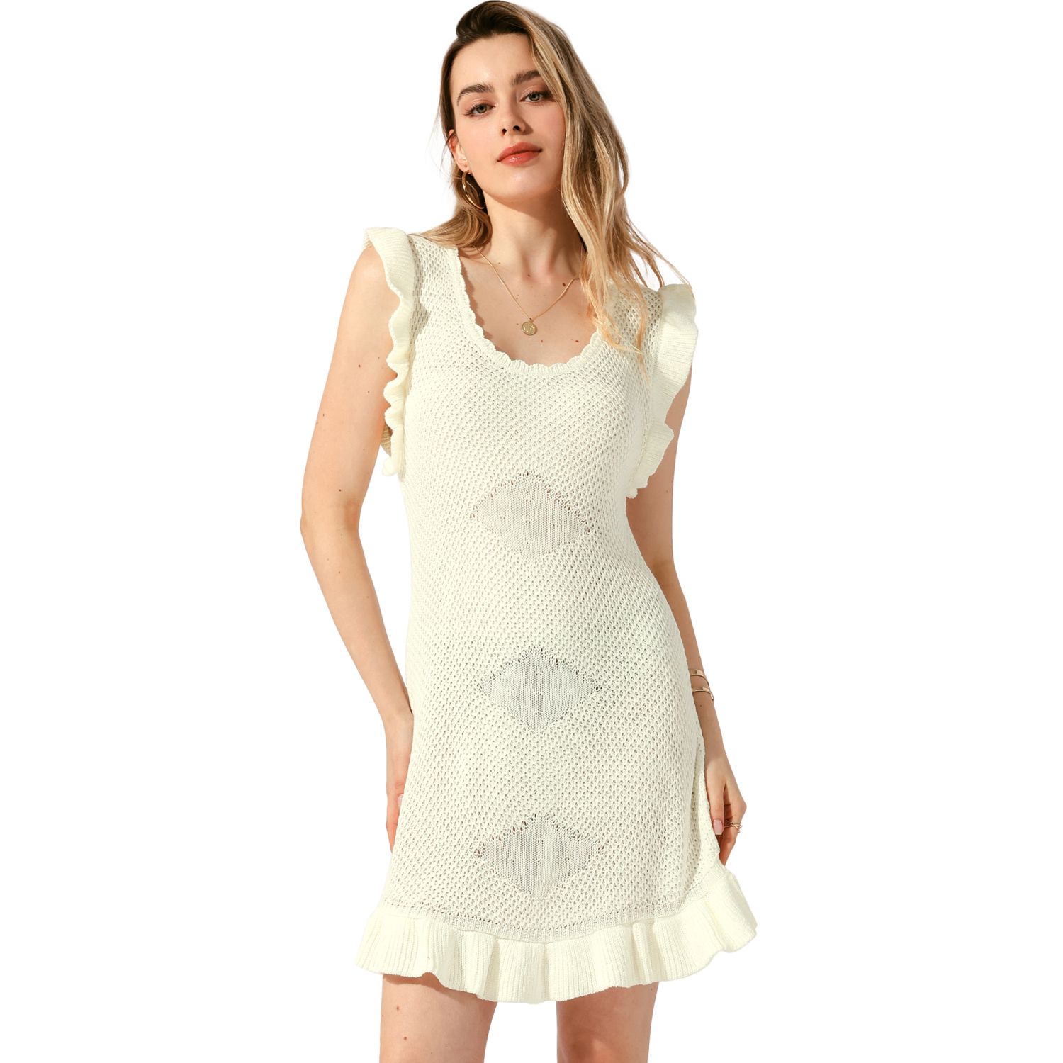 Casual Round Neck Midi Ruffled Knit Dress