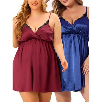 Women's Plus Size Sleep Dress Satin Camisole Nightgowns Side Slit V Neck