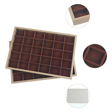 Set of 2 Stackable Velvet Jewellery Organizer Trays with Dividers for Drawers Flat Tray