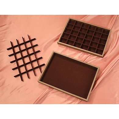 Set of 2 Stackable Velvet Jewellery Organizer Trays with Dividers for Drawers Flat Tray