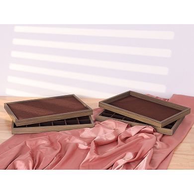 Set of 2 Stackable Velvet Jewellery Organizer Trays with Dividers for Drawers Flat Tray
