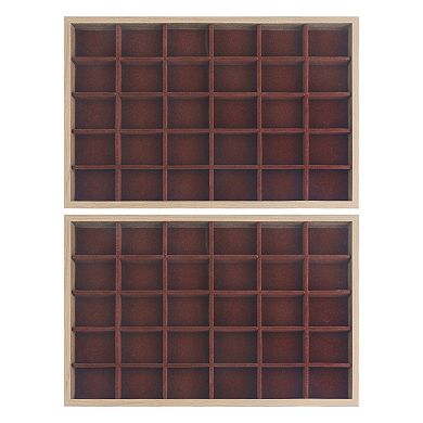 Set of 2 Stackable Velvet Jewellery Organizer Trays with Dividers for Drawers Flat Tray