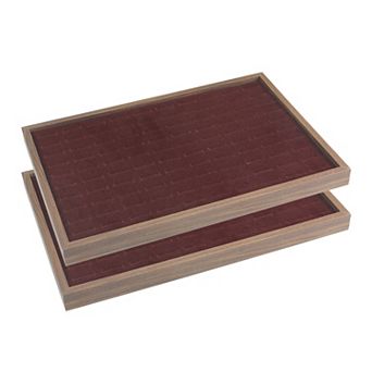 Set of 2 Stackable Velvet Jewellery Organizer Trays with Dividers for Drawers Flat Tray