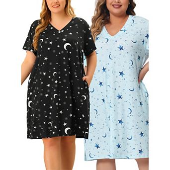 Women's Plus Size V Neck Star Short Sleeve Knee-length Sleepwear Nightdress