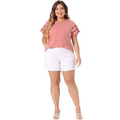 2 Pack Women's Plus Size Summer Elegant Work Lace Panel Short Sleeve Tops Blouse