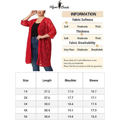 Women's Plus Size Autumn Open Front Lace Hollow Out Midi Cardigan