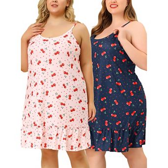 Women's Plus Size Sleeveless Pajama Fruit Print Spaghetti Straps Sleep Dress
