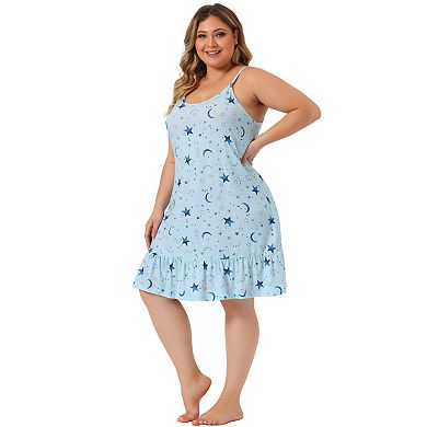 Women's Plus Size Sleeveless Pajama Fruit Print Spaghetti Straps Sleep Dress