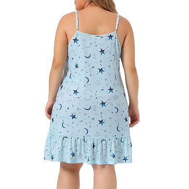 Women's Plus Size Sleeveless Pajama Fruit Print Spaghetti Straps Sleep Dress