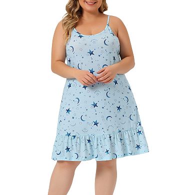 Women's Plus Size Sleeveless Pajama Fruit Print Spaghetti Straps Sleep Dress
