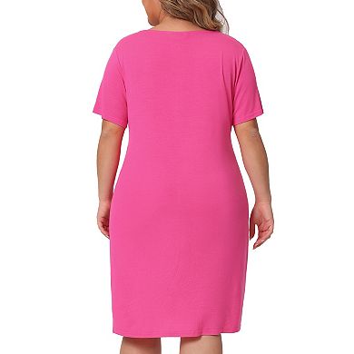Women's Plus Size Nightgown Short Sleeves Solid Knee-length Pajamas Sleep Dress