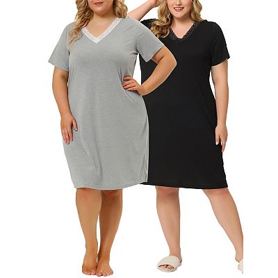 Women s Plus Size Nightgown Short Sleeves Solid Knee length Pajamas Sleep Dress