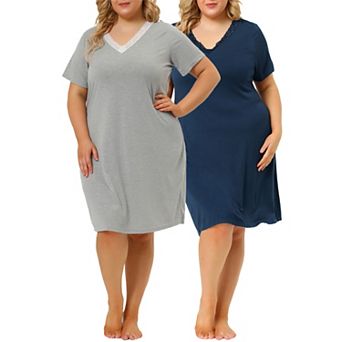 Women's Plus Size Nightgown Short Sleeves Solid Knee-length Pajamas Sleep Dress