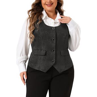 Plus Size Vest for Women Sleeveless Jacquard Jacket Steampunk Waistcoat