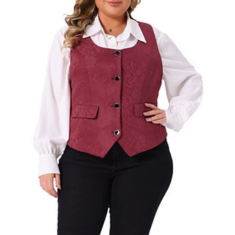 Plus Size Vest for Women Sleeveless Jacquard Jacket Steampunk Waistcoat