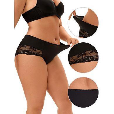 Women's Mid Waist Lace Trim Brief Traceless Underwear