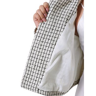 Plus Size Plaid Tweed Blazer for Women Collarless Long Sleeve Open Front Jacket