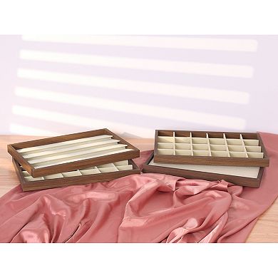 2 Pack Stackable Velvet Jewelry Organizer Trays With Dividers For Drawers 24 Grid Tray