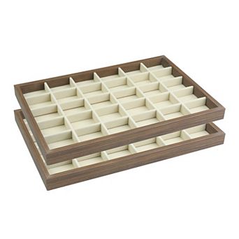 2 Pack Stackable Velvet Jewelry Organizer Trays With Dividers For Drawers 24 Grid Tray