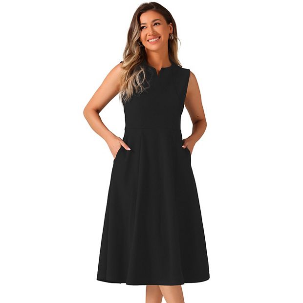 Notch V Neck Dresses For Women Elegant Work Office A line Dress With Pockets