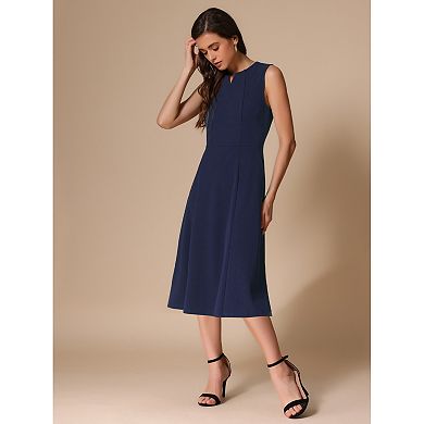 Notch V Neck Dresses for Women Elegant Work Office A-Line Dress with Pockets
