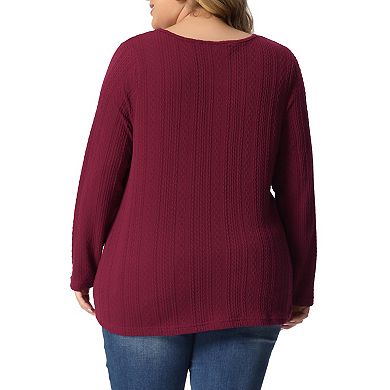 Plus Size Top For Women Casual Round Neck Long Sleeve Knit Tunic Tops