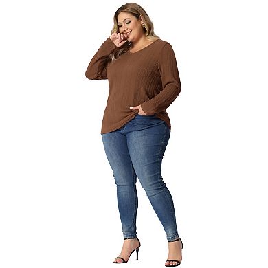 Plus Size Top For Women Casual Round Neck Long Sleeve Knit Tunic Tops