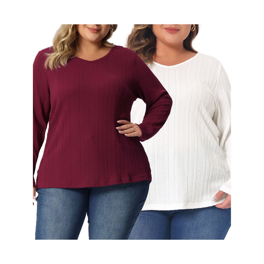 Plus Size Top For Women Casual Round Neck Long Sleeve Knit Tunic Tops