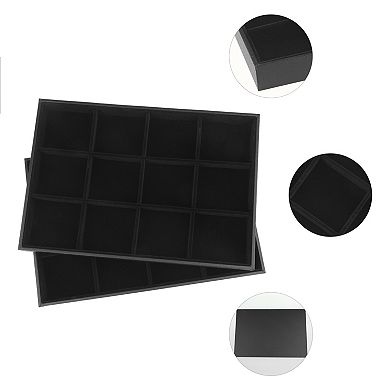 2 Pcs Stackable Velvet Jewelry Organizer Trays With Dividers For Drawers 12 Grid Tray