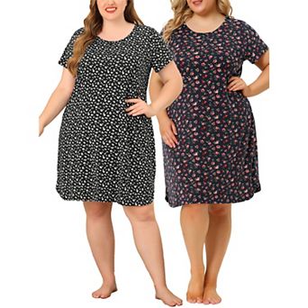 Women's Plus Size Nightgown Stretch Pattern Short Sleeve Round Neck Sleepwear