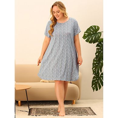 Women's Plus Size Nightgown Stretch Pattern Short Sleeve Round Neck Sleepwear