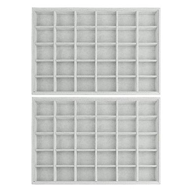 Set Of 2 Stackable Velvet Jewelry Organizer Trays With Removable Dividers For Drawers 30 Grid Tray
