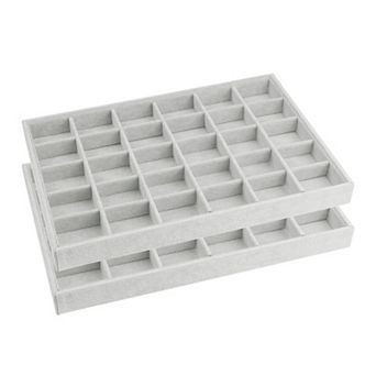 Set Of 2 Stackable Velvet Jewelry Organizer Trays With Removable Dividers For Drawers 30 Grid Tray