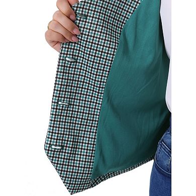 Women's Plus Size Plaid Vintage Waistcoat Vests Sleeveless V Neck With Pockets Jacket