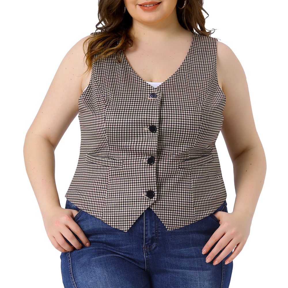 Women's Plus Size Plaid Vintage Waistcoat Vests Sleeveless V Neck