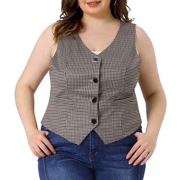 Women's Plus Size Plaid Vintage Waistcoat Vests Sleeveless V Neck