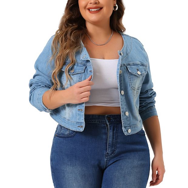 Fashion cropped jean jacket plus size