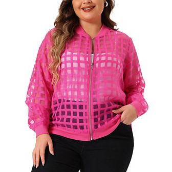 Plus Size Bomber Jacket For Women Hollow Out Long Sleeve Baseball Collar Outerwear