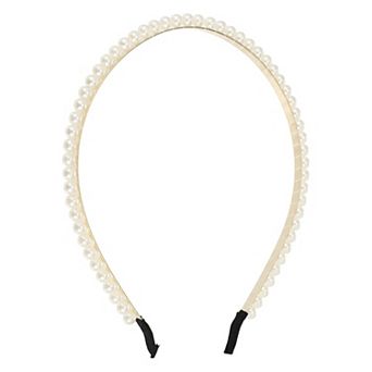 1 pc Elegant Faux Pearl Headband For Women 4.65" Id Gold Tone White