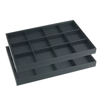 Set Of 2 Stackable Pu Leather Jewelry Organizer Trays With Removable Dividers For Drawers
