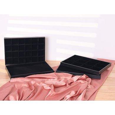 Set Of 2 Stackable Velvet Jewelry Organizer Trays With Removable Dividers For Drawer