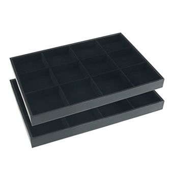 Set Of 2 Stackable Velvet Jewelry Organizer Trays With Removable Dividers For Drawer