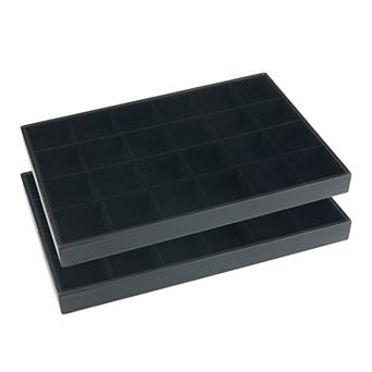 Set Of 2 Stackable Velvet Jewelry Organizer Trays With Removable Dividers For Drawer