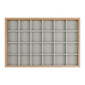Womens' Wood Jewelry Trays With Dividers, Jewelry Organizer Drawer 24 Grid Tray