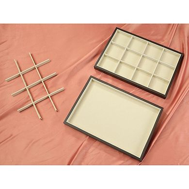 2 Pcs Stackable Velvet Jewelry Trays With Dividers For Drawers, Jewelry Organizer Flat Tray
