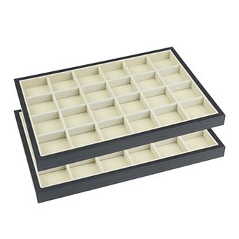 2 pc Stackable Velvet Jewelry Trays With Dividers For Drawers, Jewelry Organizer Flat Tray