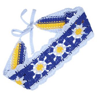 1 pc Cute Hollow Lace Up Knitted Crochet headwrap For Women 20.87"x3.15" Blue